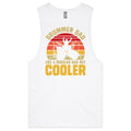 Drummer Dad, Like A Regular Dad But Cooler Mens Men's AS Colour Drop Arm Tank Top White Drop Arm Tank Top Dad Music Printed In Australia
