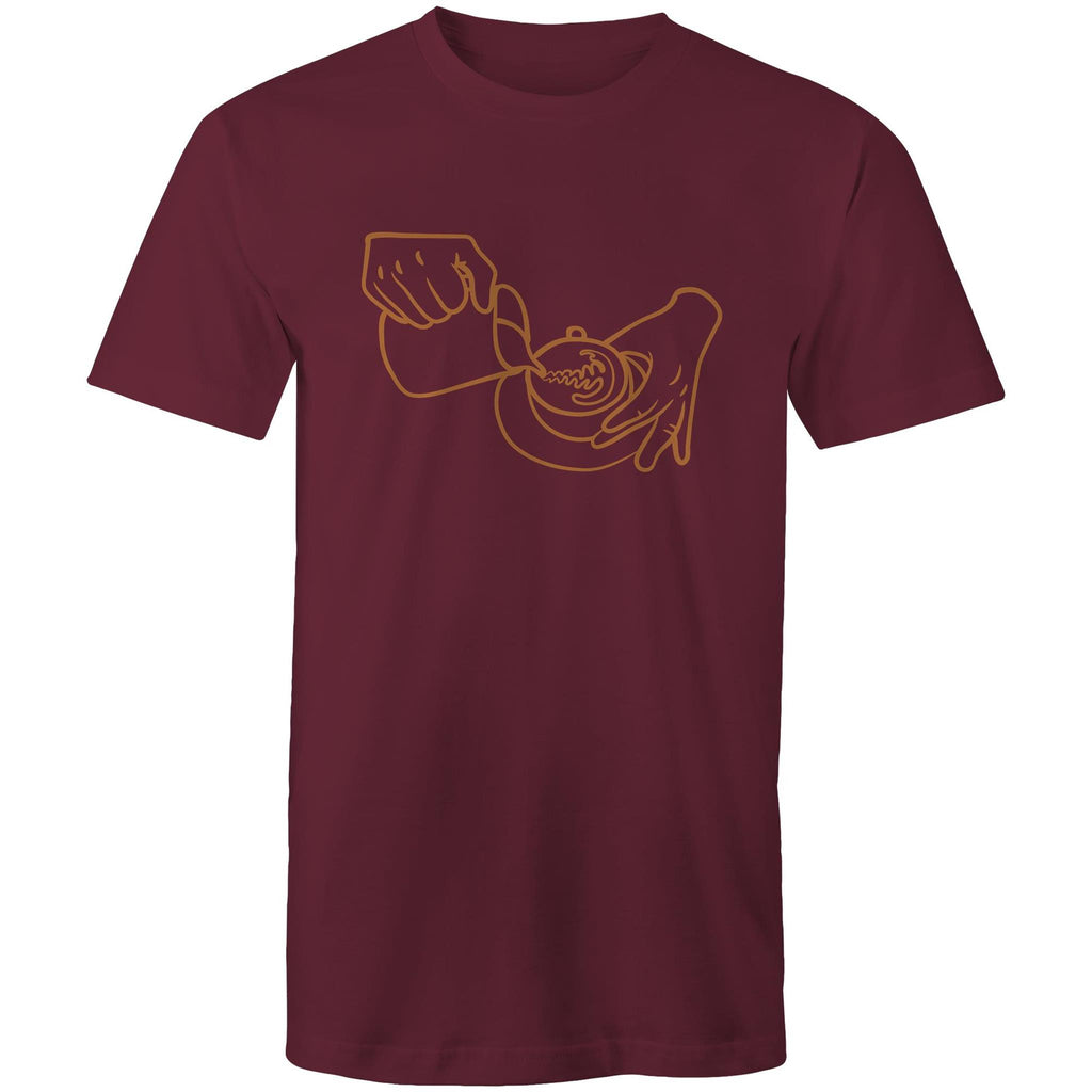 Barista Pouring Coffee - Mens T-Shirt Burgundy Mens T-shirt Coffee Printed In Australia