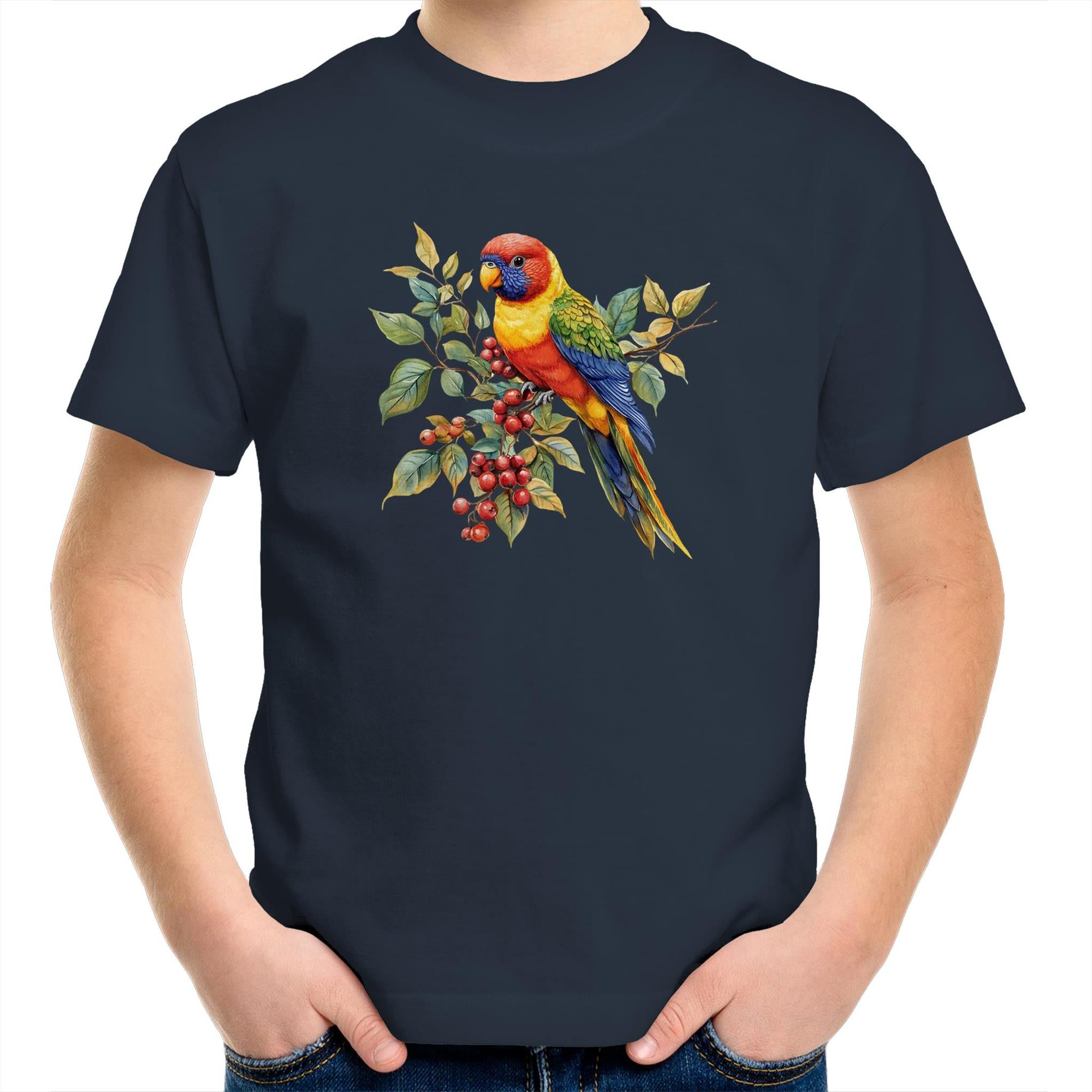 Lorikeet, Australian Birds - Kids Youth T-shirt Navy Kids Youth T-shirt animal Printed In Australia