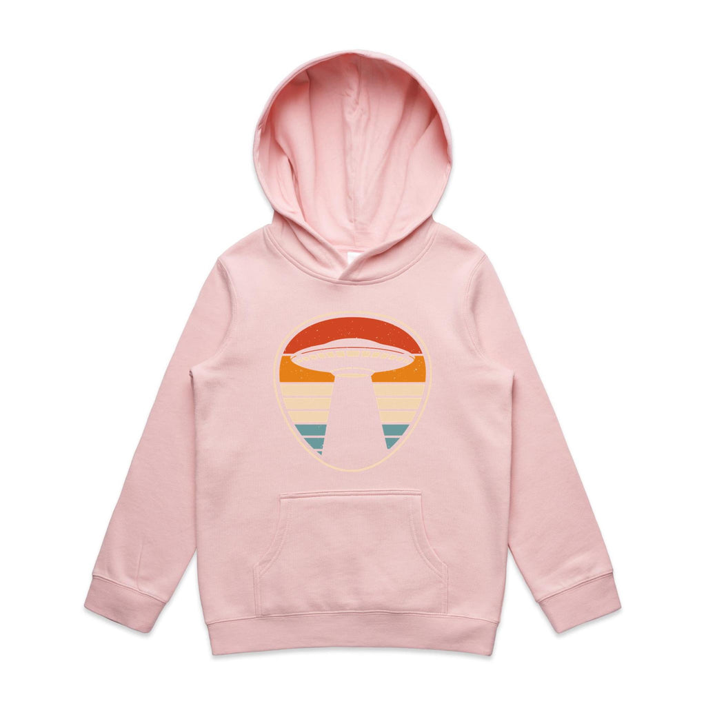 UFO, Retro Stripes - Kids Hoodie Pink Kids Hoodie Printed In Australia