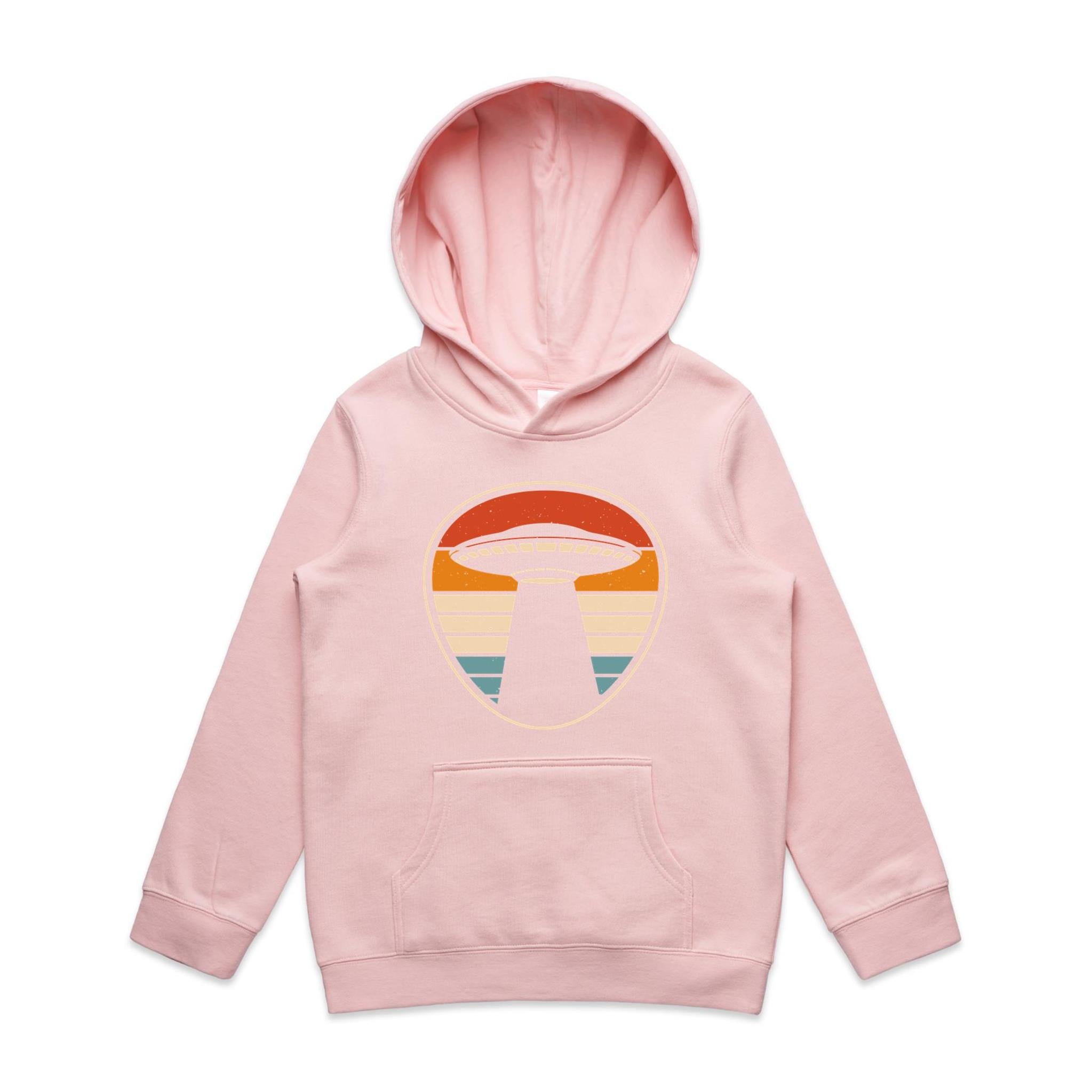 UFO, Retro Stripes - Kids Hoodie Pink Kids Hoodie Printed In Australia