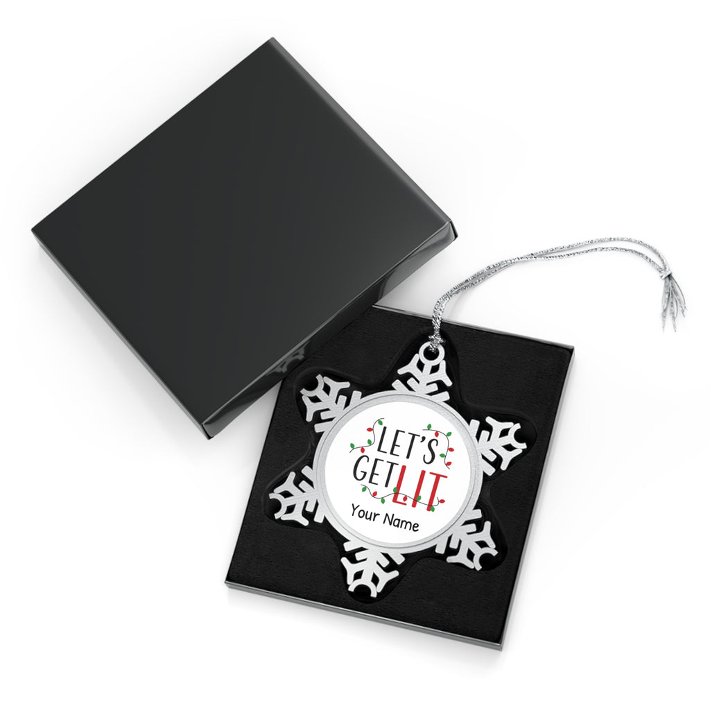 Personalised - Let's Get Lit, Christmas Lights - Christmas Pewter Snowflake Ornament