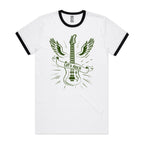 Let's Rock, Guitar - Staple Ringer Tee White Black Ringer T-Shirt Music Printed In Australia