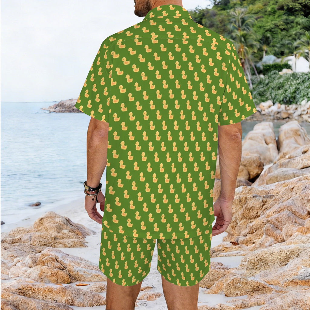 Rubber Ducks On Green Men's Hawaiian Shirt & Shorts Set