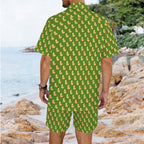Rubber Ducks On Green Men's Hawaiian Shirt & Shorts Set