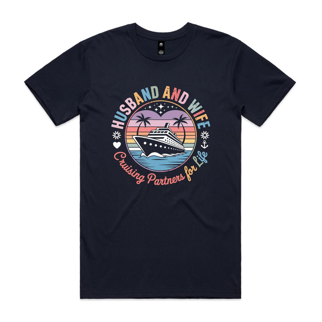 Husband And Wife, Cruising Partners For Life Mens Cruise T-shirt Navy Mens Cruise T-shirt Cruise Printed In Australia