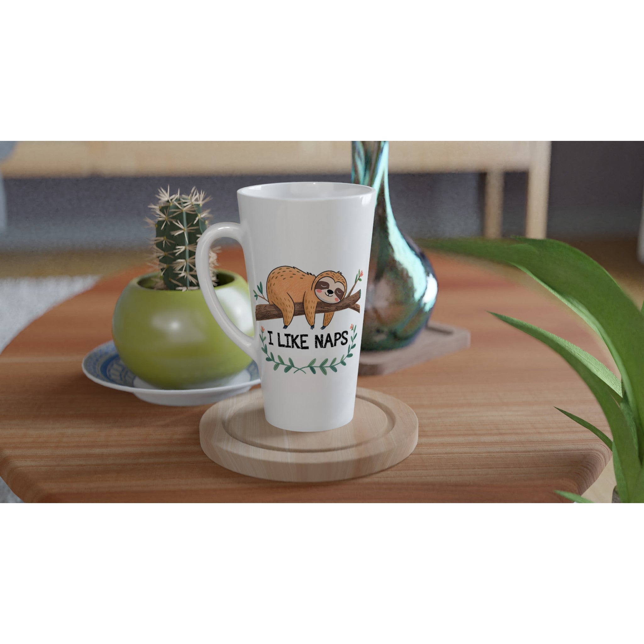 Sloth, I Like Naps - White Latte 17oz Ceramic Mug Latte Mug animal Globally Fulfilled