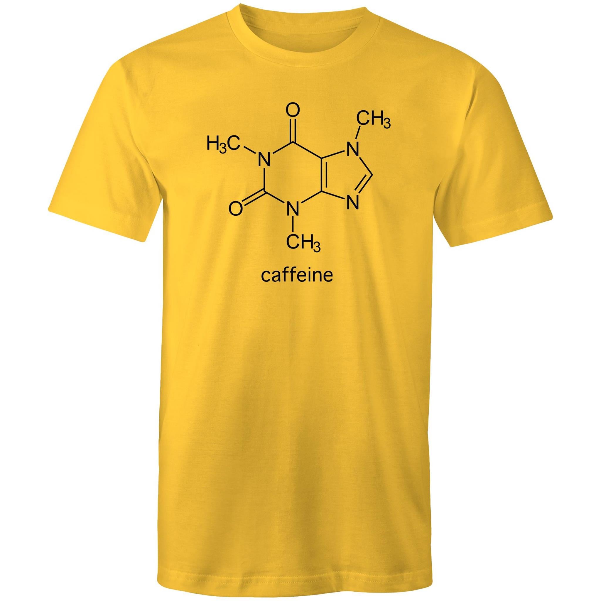 Caffeine Molecule - Mens T-Shirt Yellow Mens T-shirt Coffee Printed In Australia Science