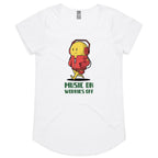 Music On, Worries Off - Womens Scoop Neck T-Shirt White Womens Scoop Neck T-shirt Music Printed In Australia