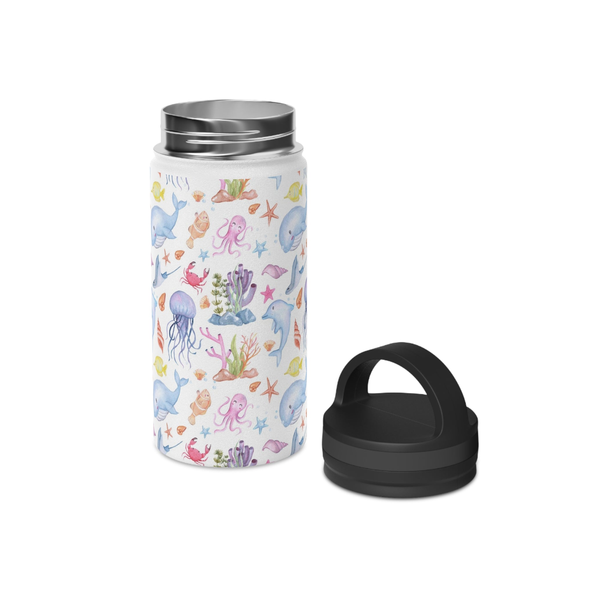 Under The Sea, Ocean Animals Stainless Steel Water Bottle, Handle Lid Stainless Steel Water Bottle With Handle Lid Globally Fulfilled Ocean