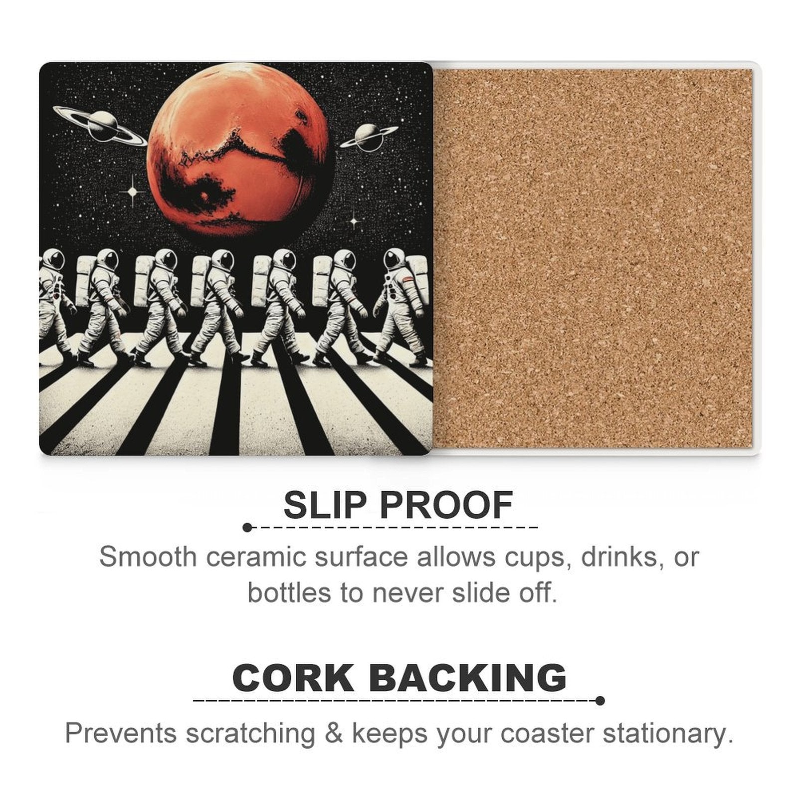 Astronauts Crossing Road - Ceramic Coasters (Square) Ceramic Coasters Printed Offshore Space