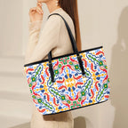 Bright Burst - Leather Tote Bag-Large