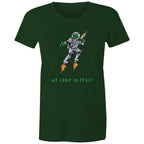 Alien Invasion, We Come In Peace - Womens T-shirt Forest Green Womens T-shirt Printed In Australia Sci Fi