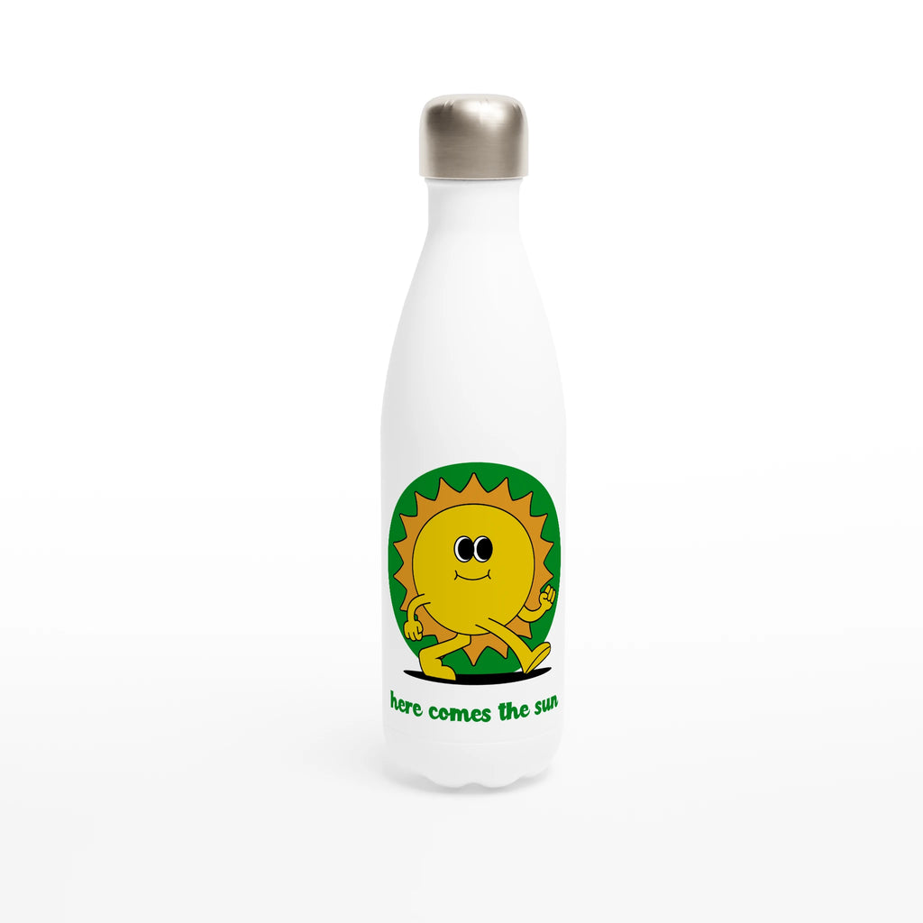 Here Comes The Sun - White 17oz Stainless Steel Water Bottle Default Title White Water Bottle Globally Fulfilled