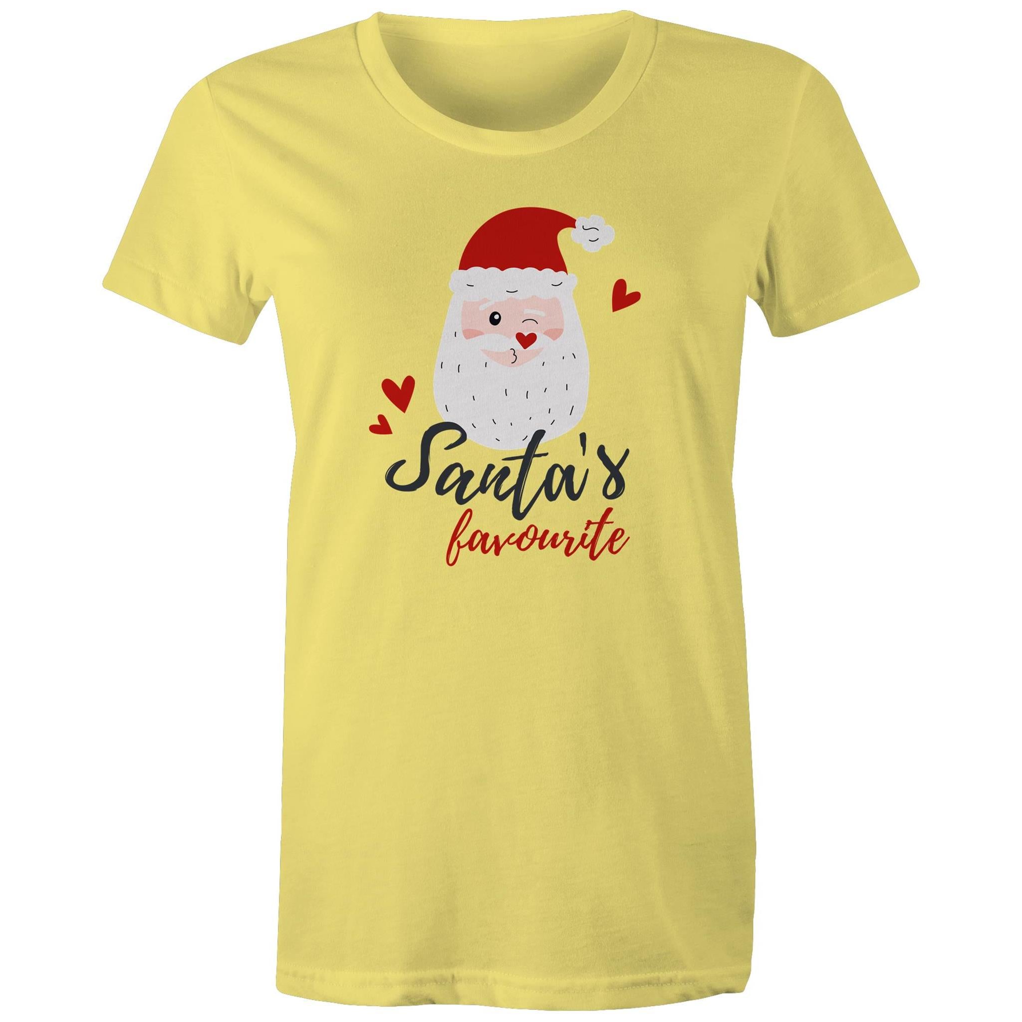 Santa's Favourite - Womens T-shirt Yellow Womens Christmas T-shirt Christmas Printed In Australia