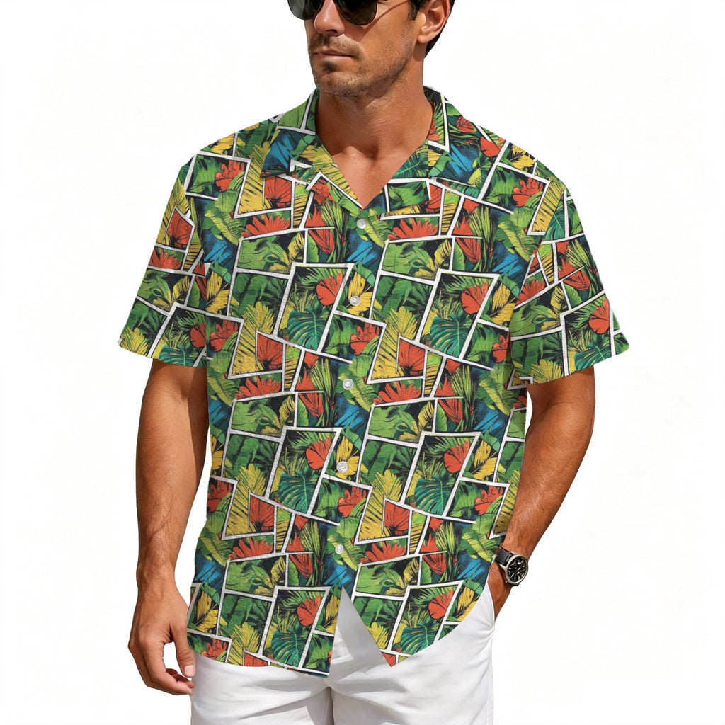 Tropical Comic Book Style Men's Crinkle Hawaiian Shirt