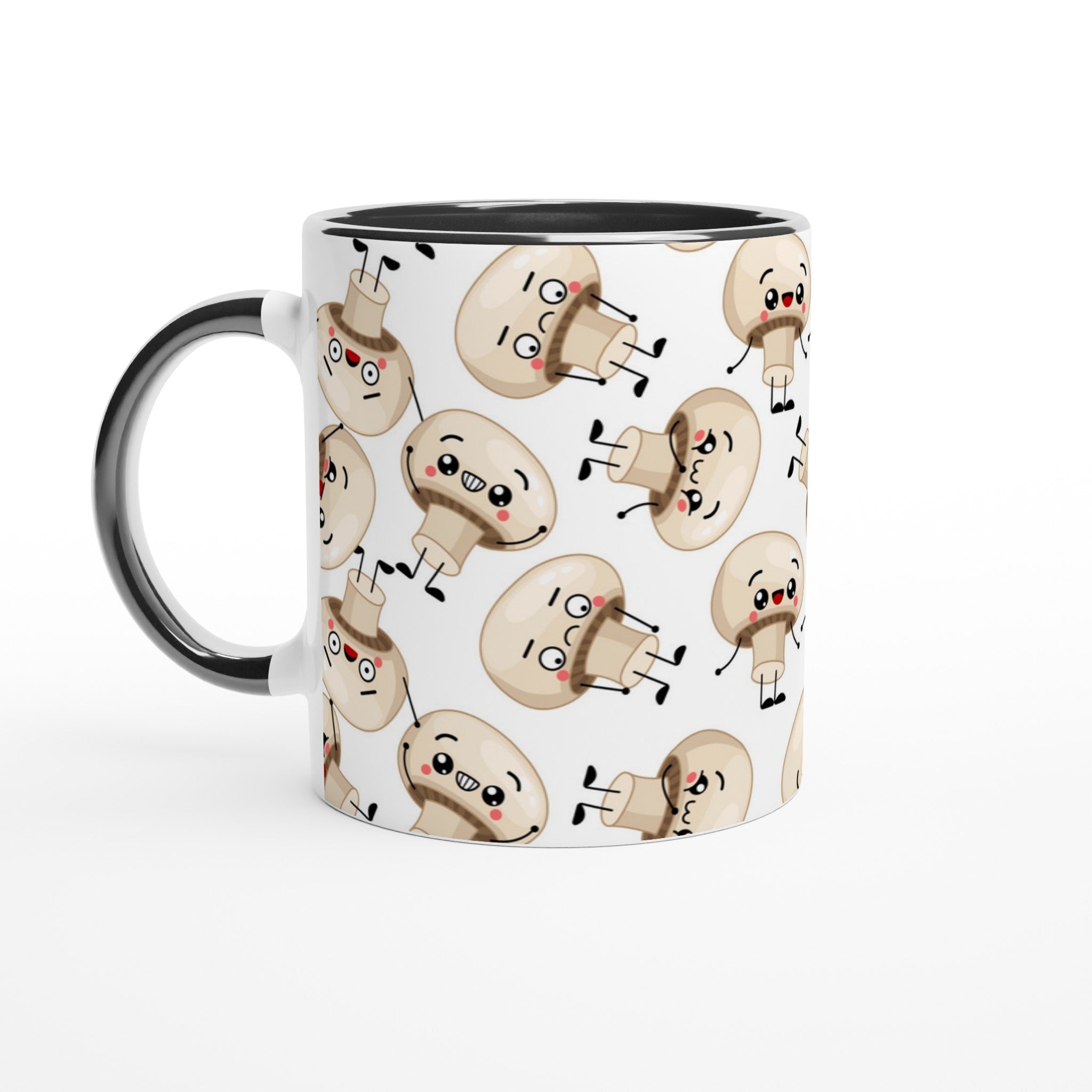 Cute Mushrooms - White 11oz Ceramic Mug with Colour Inside Ceramic Black Colour 11oz Mug Globally Fulfilled