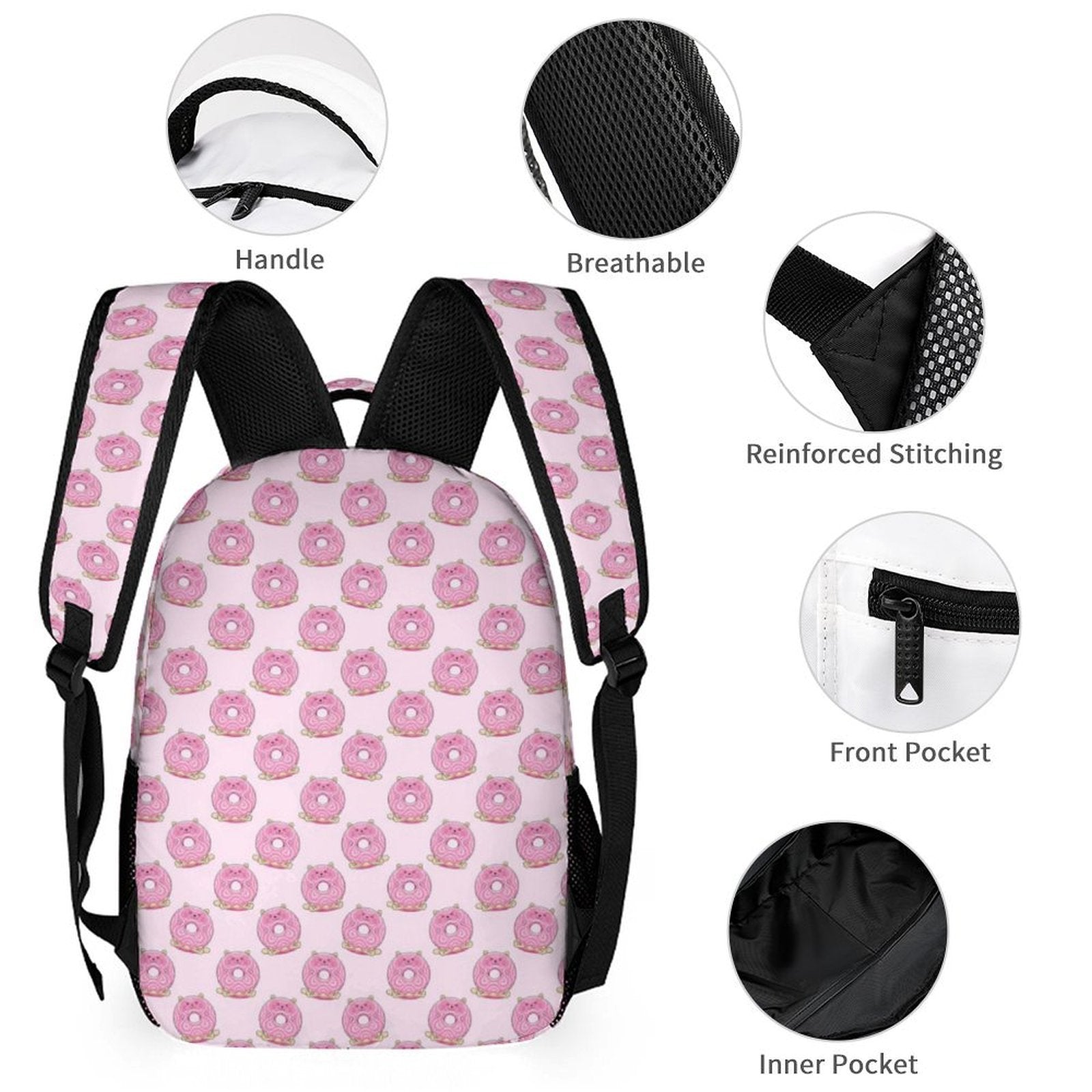Pink Cat Doughnuts Backpack, Lunch Bag & Pencil Case Set