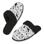 Black And White Dogs Men's Fur Trim Thick-Sole Indoor Slippers 2XL Men's Fur Trimmed Slippers animal Printed Offshore