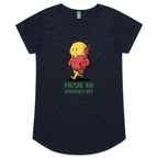 Music On, Worries Off - Womens Scoop Neck T-Shirt Navy Womens Scoop Neck T-shirt Music Printed In Australia