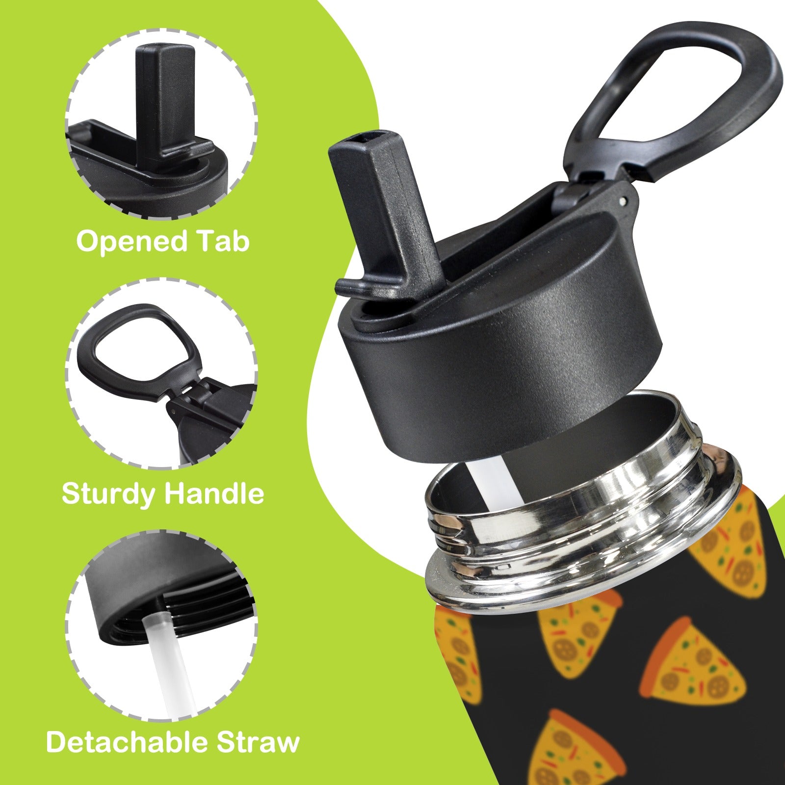 Pizzas 12oz Kids Water Bottle with Straw Lid