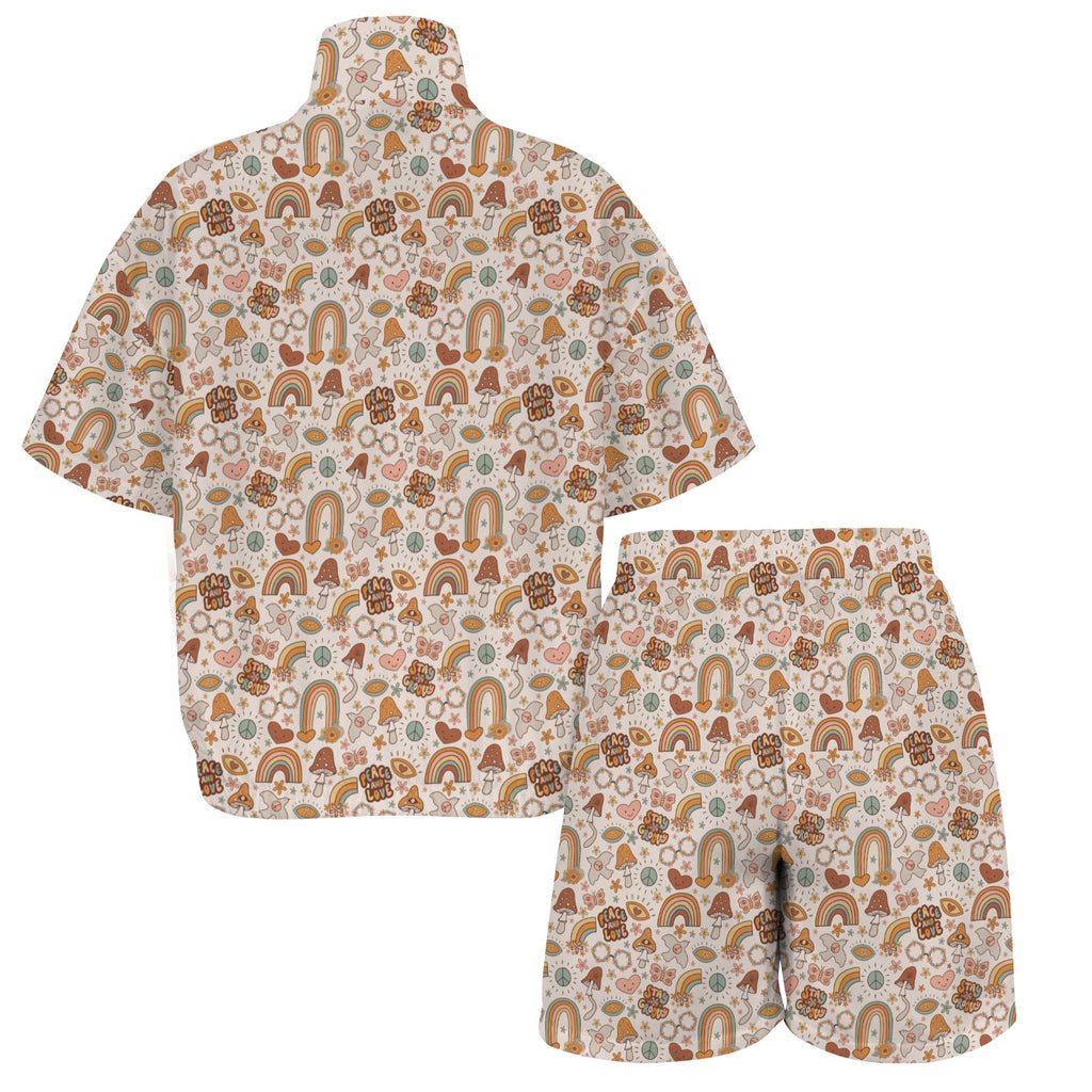 Peace And Love Women's Windbreaker Short Set Women's Windbreaker Short Set Printed Offshore Retro