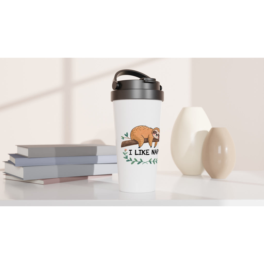 Sloth, I Like Naps - White 15oz Stainless Steel Travel Mug Travel Mug animal Globally Fulfilled