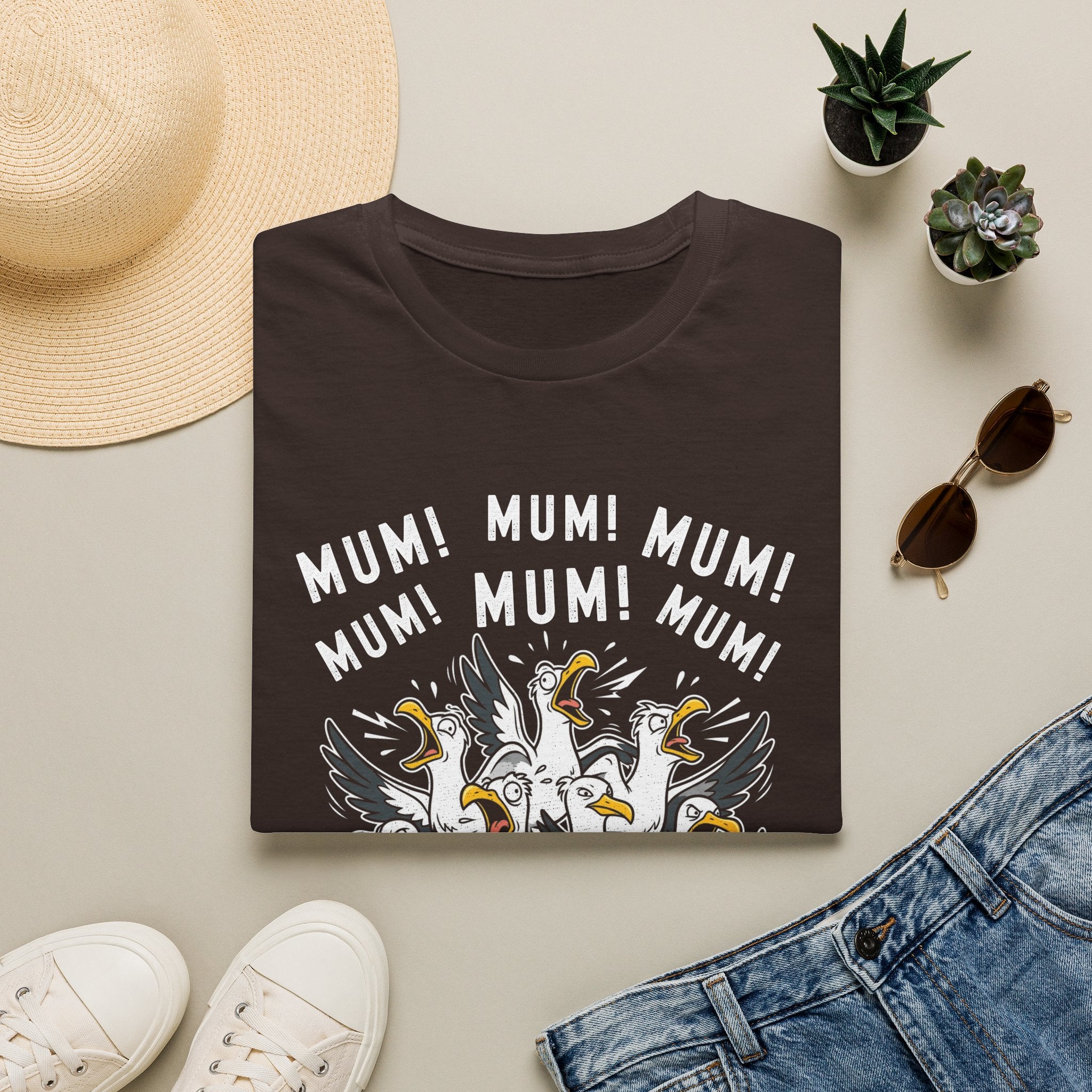 Mum Seagull Unisex T-Shirt Dark Chocolate Unisex Adult T-shirt animal Globally Fulfilled Mum