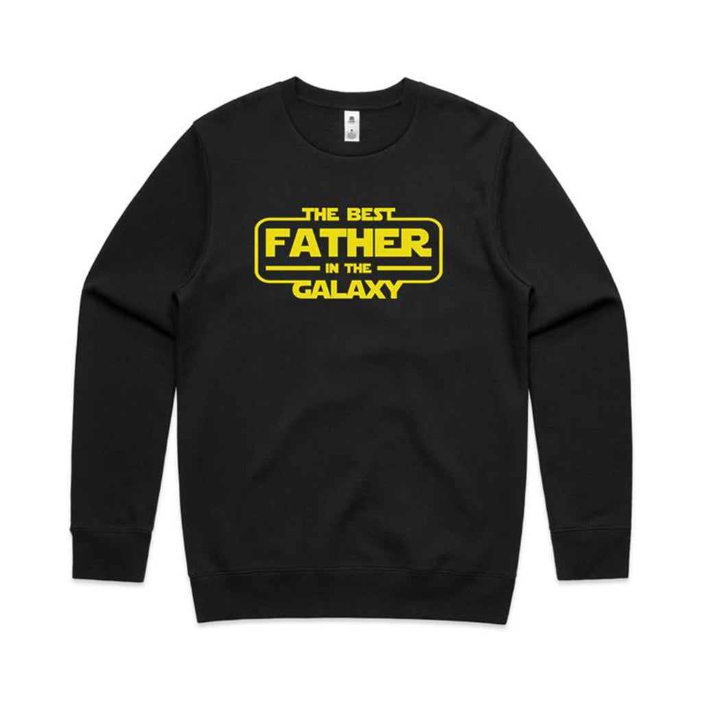 The Best Father In The Galaxy AS Colour Stencil Crew Unisex Black Sweatshirt Dad Printed In Australia Space