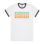 Kindness Can Change The World - Staple Ringer Tee White Black Ringer T-Shirt Kindness Printed In Australia