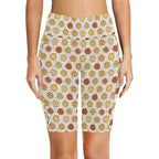 Round Pizzas On White Women's Bike Shorts With Side Pockets