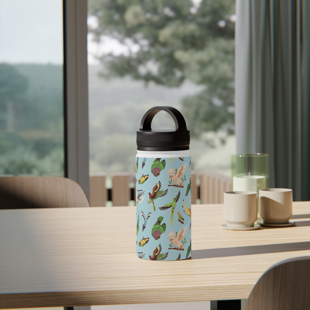 Parrots, Beautiful Colourful Birds Stainless Steel Water Bottle, Handle Lid Stainless Steel Water Bottle With Handle Lid Birds Globally Fulfilled