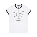 Caffeine Molecule - Women's Ringer Tee White Black Womens Ringer T-shirt Coffee Printed In Australia Science