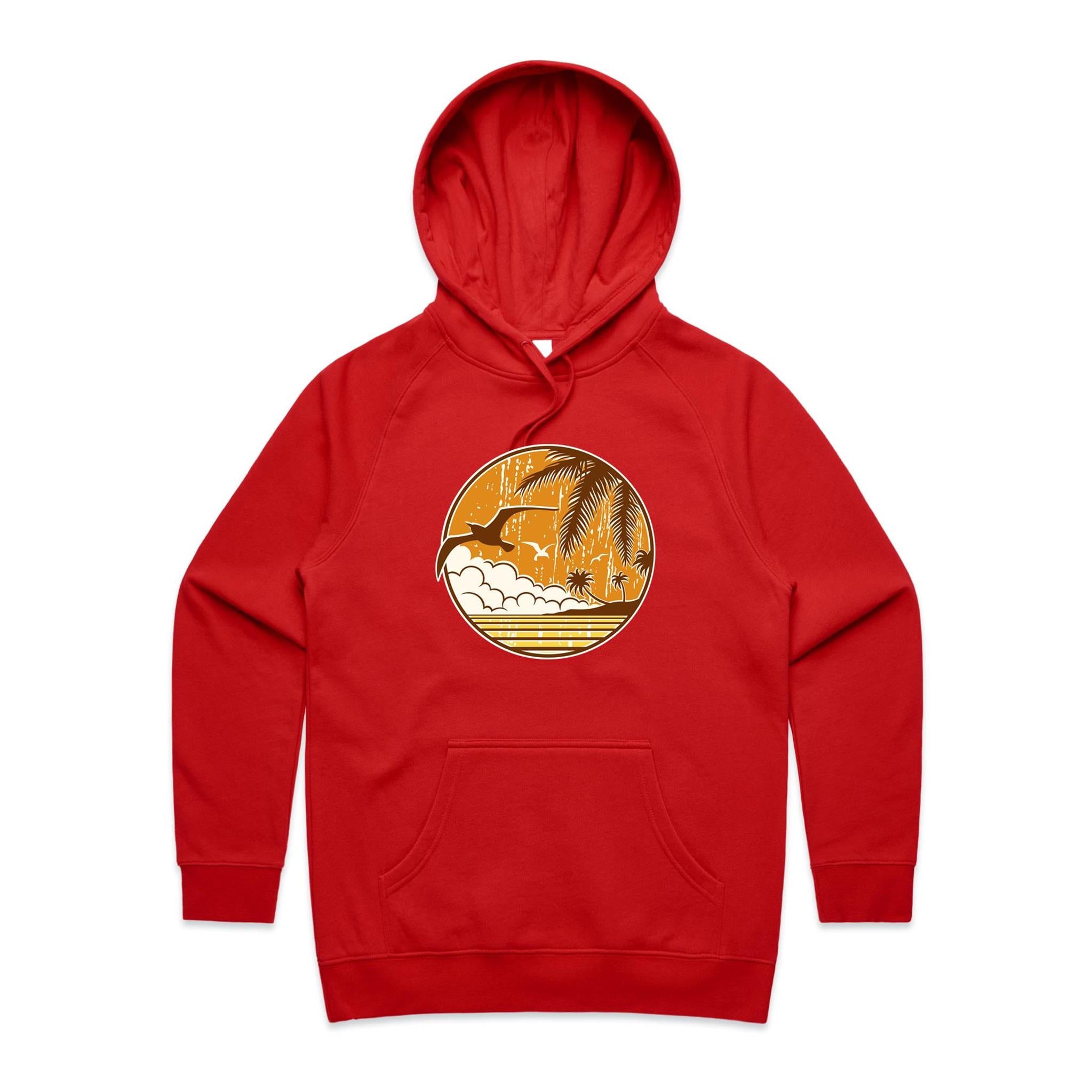 Tropical Days - Womens Hoodie Red Womens 2XL Womens Hoodie Printed In Australia Summer Surf