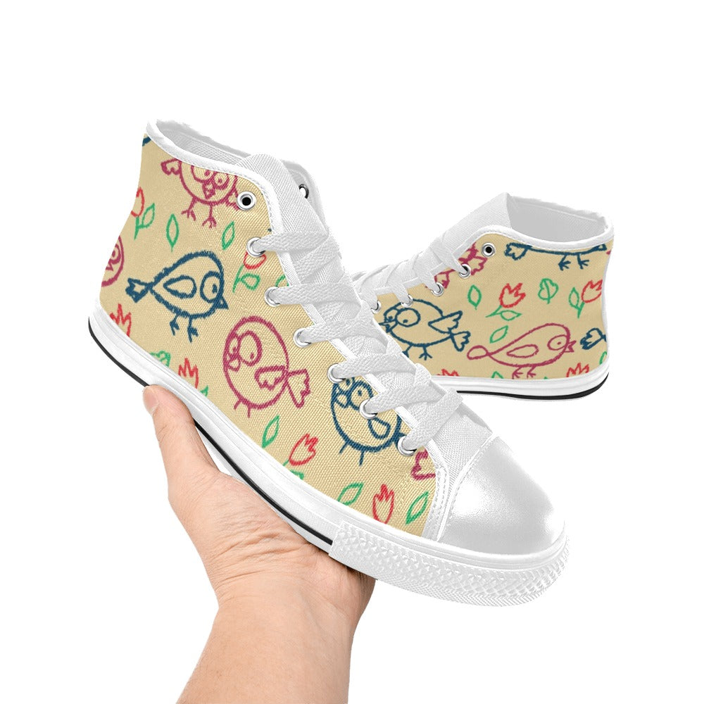 Bird Doodle - Kids High Top Canvas Shoes