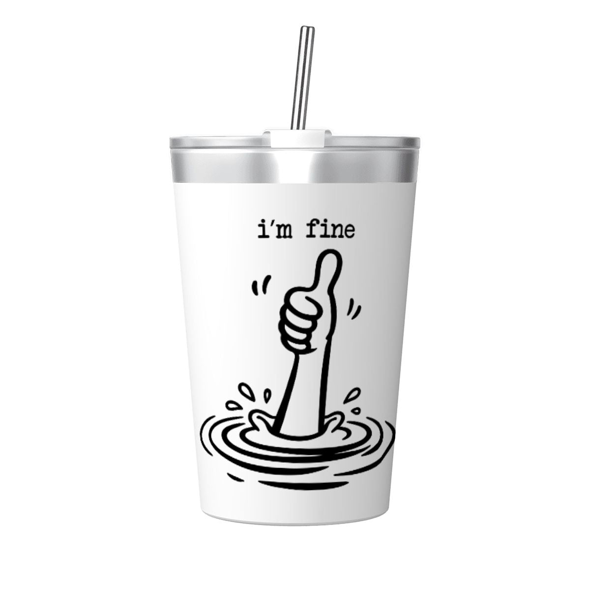 I'm Fine Drowning Thumbs Up Small Stainless Steel Travel Mug Cup 12oz/350ml
