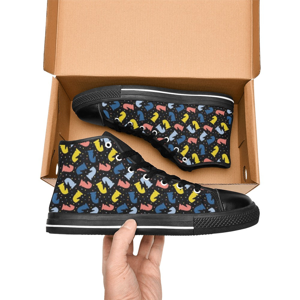 Colourful Chess Men's High Top Canvas Shoes Men's Classic High Top Canvas Shoes Chess Games Printed Offshore