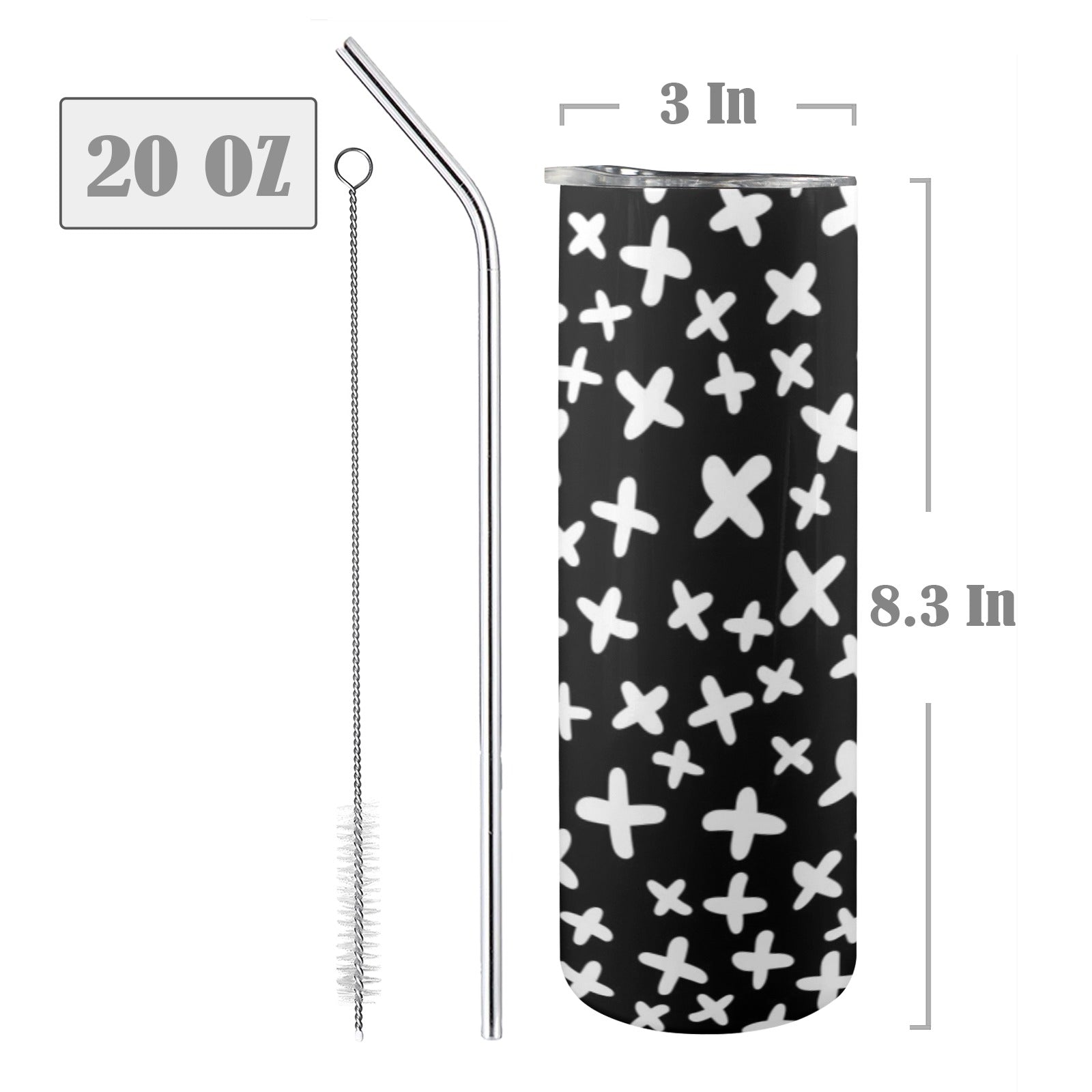 Black And White X's - 20oz Tall Skinny Tumbler with Lid and Straw