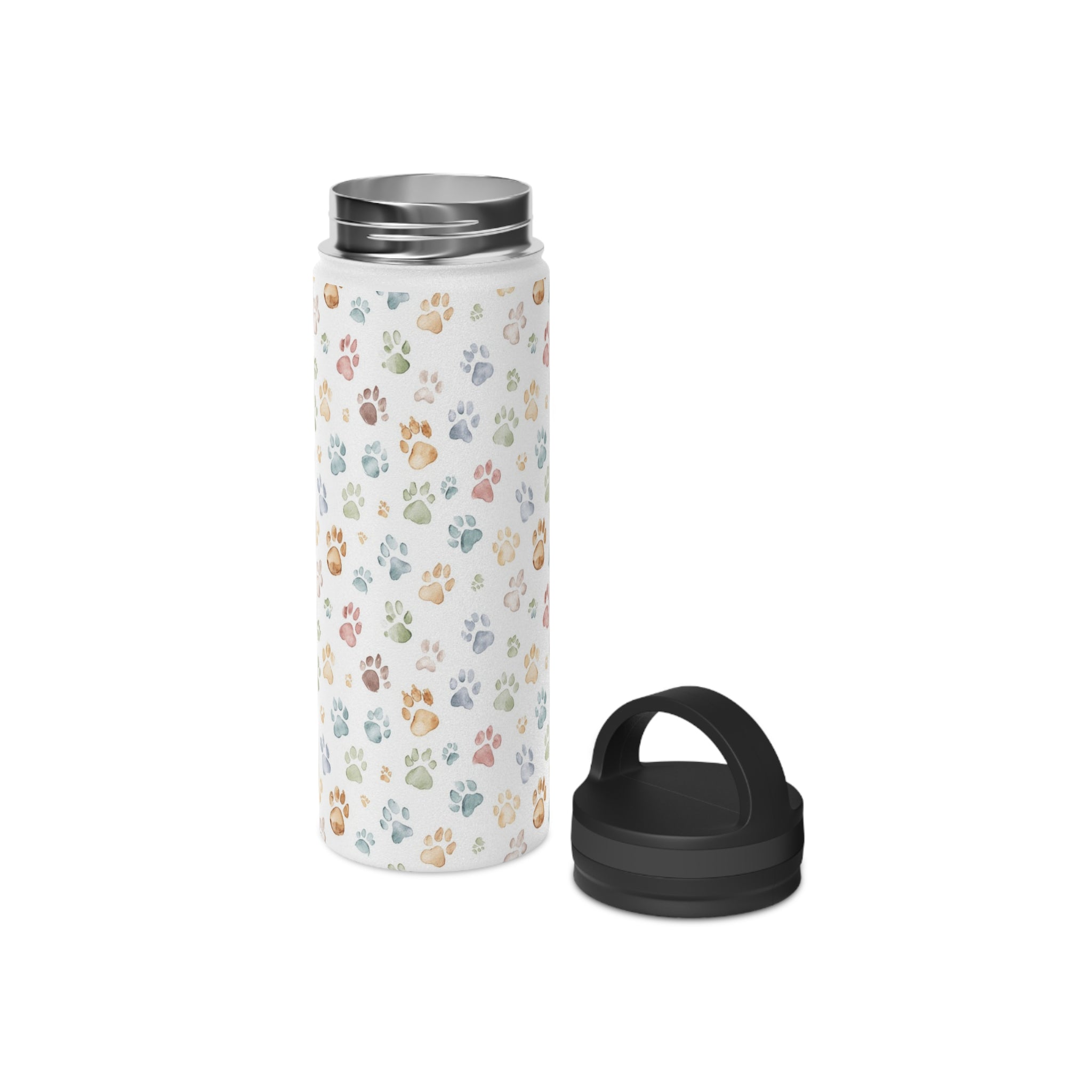 Paw Print Stainless Steel Water Bottle, Handle Lid Stainless Steel Water Bottle With Handle Lid animal Globally Fulfilled