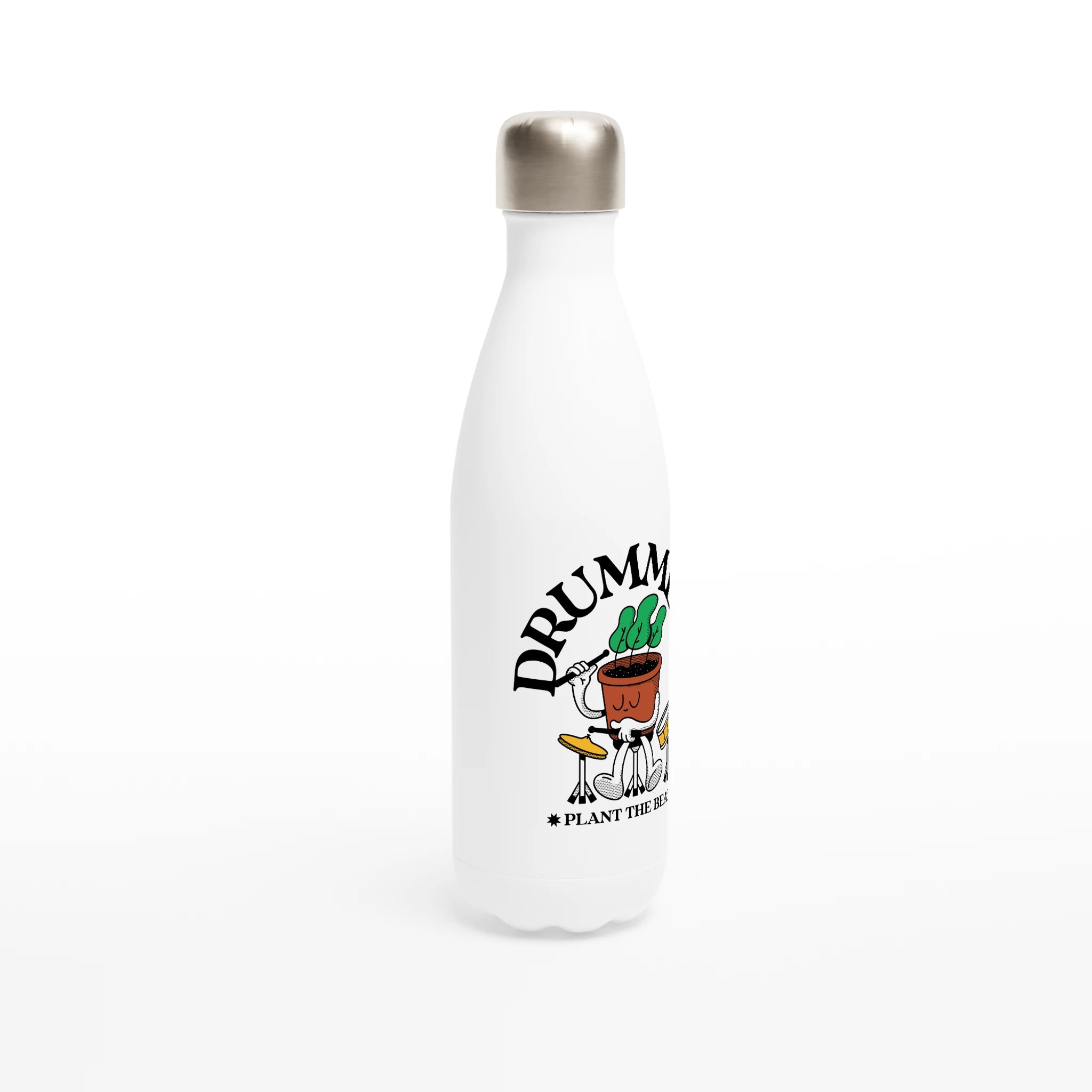 Drummers Plant The Beat - White 17oz Stainless Steel Water Bottle White Water Bottle Globally Fulfilled Music