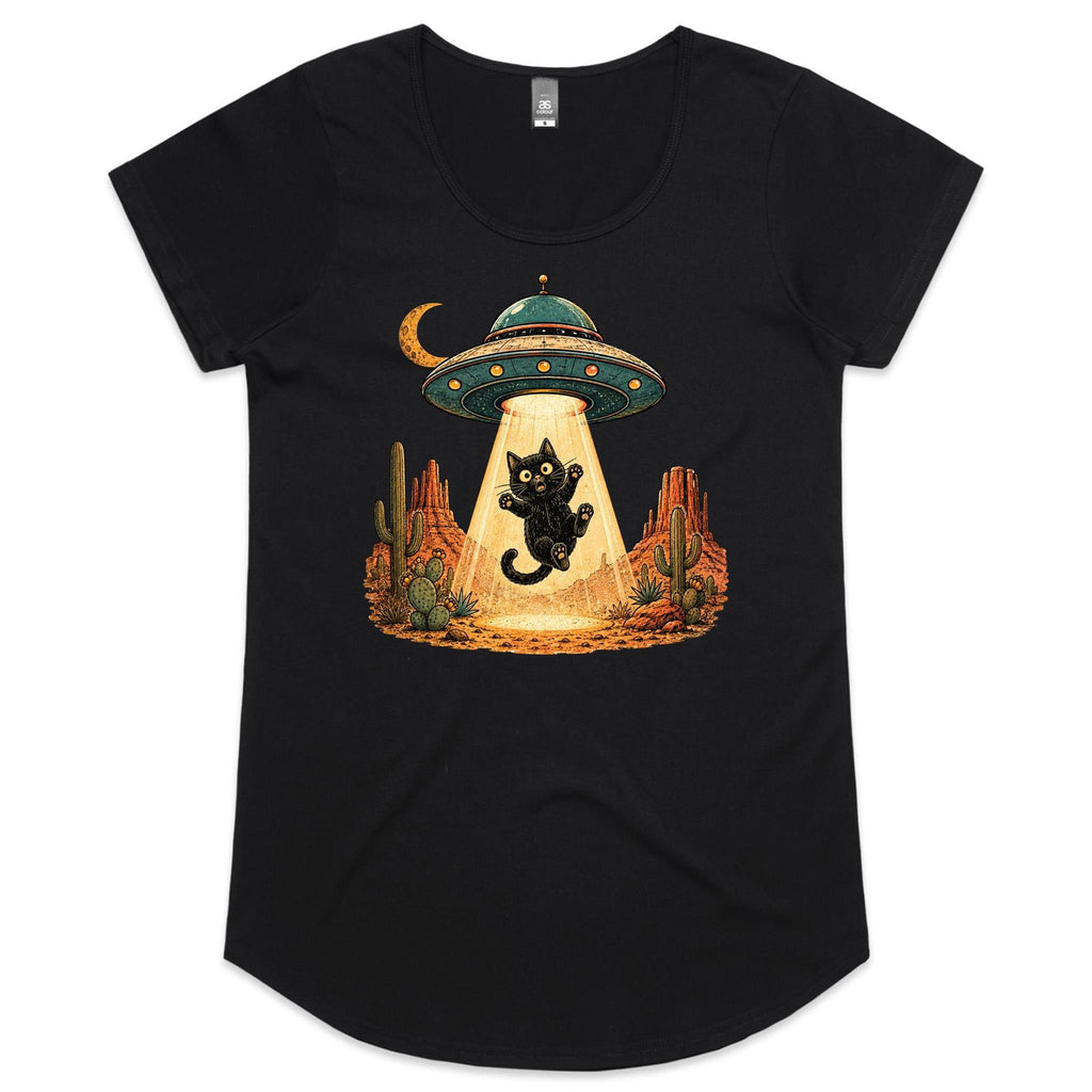 Black Cat Alien UFO Abduction Women's AS Colour Scoop Neck T-Shirt