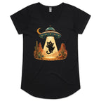 Black Cat Alien UFO Abduction Women's AS Colour Scoop Neck T-Shirt