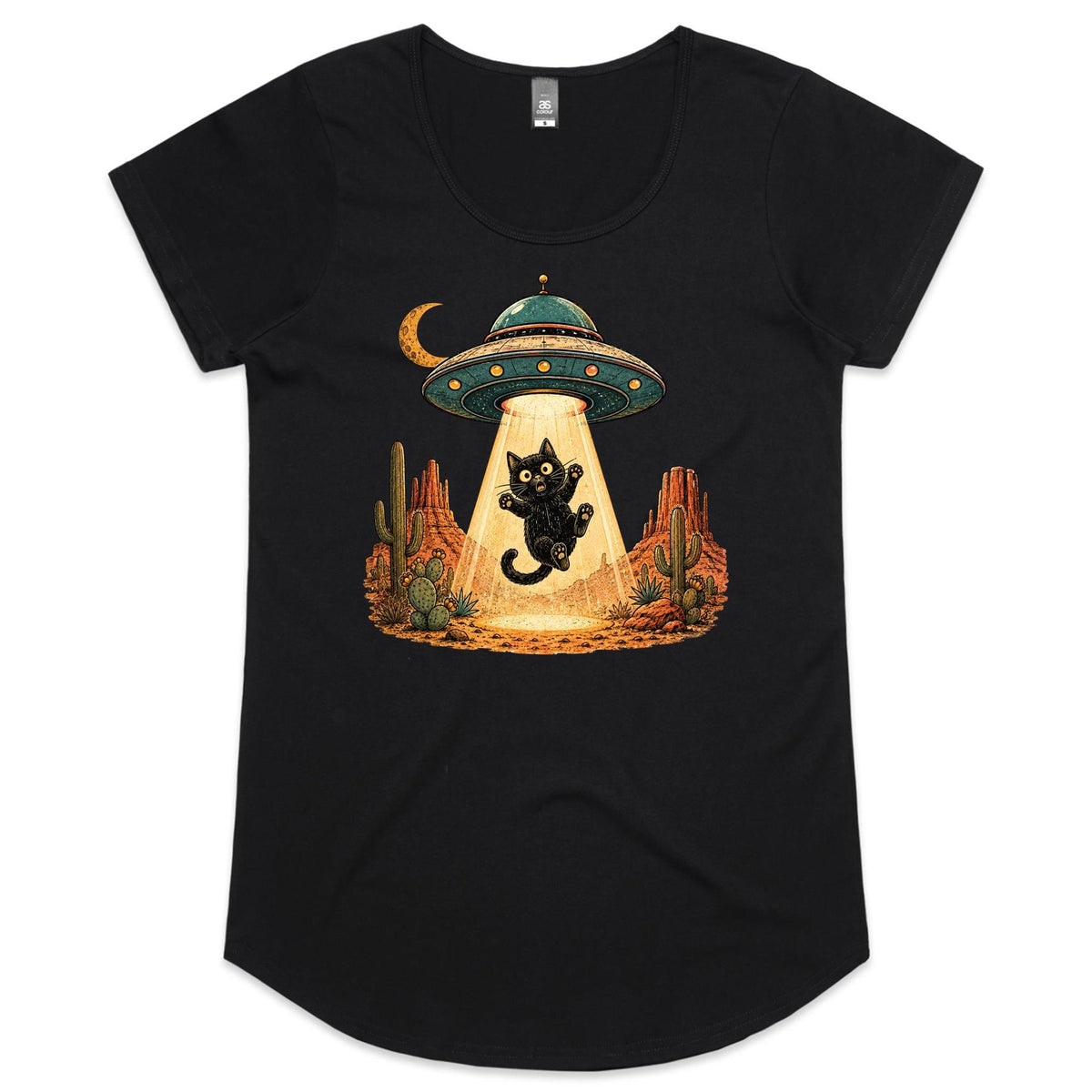Black Cat Alien UFO Abduction Women's AS Colour Scoop Neck T-Shirt
