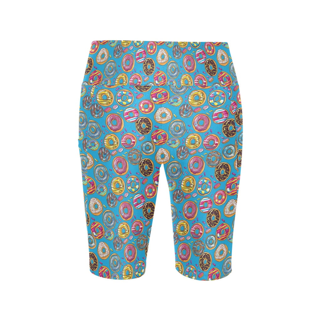 Doughnuts On Blue Women's Bike Shorts With Side Pockets