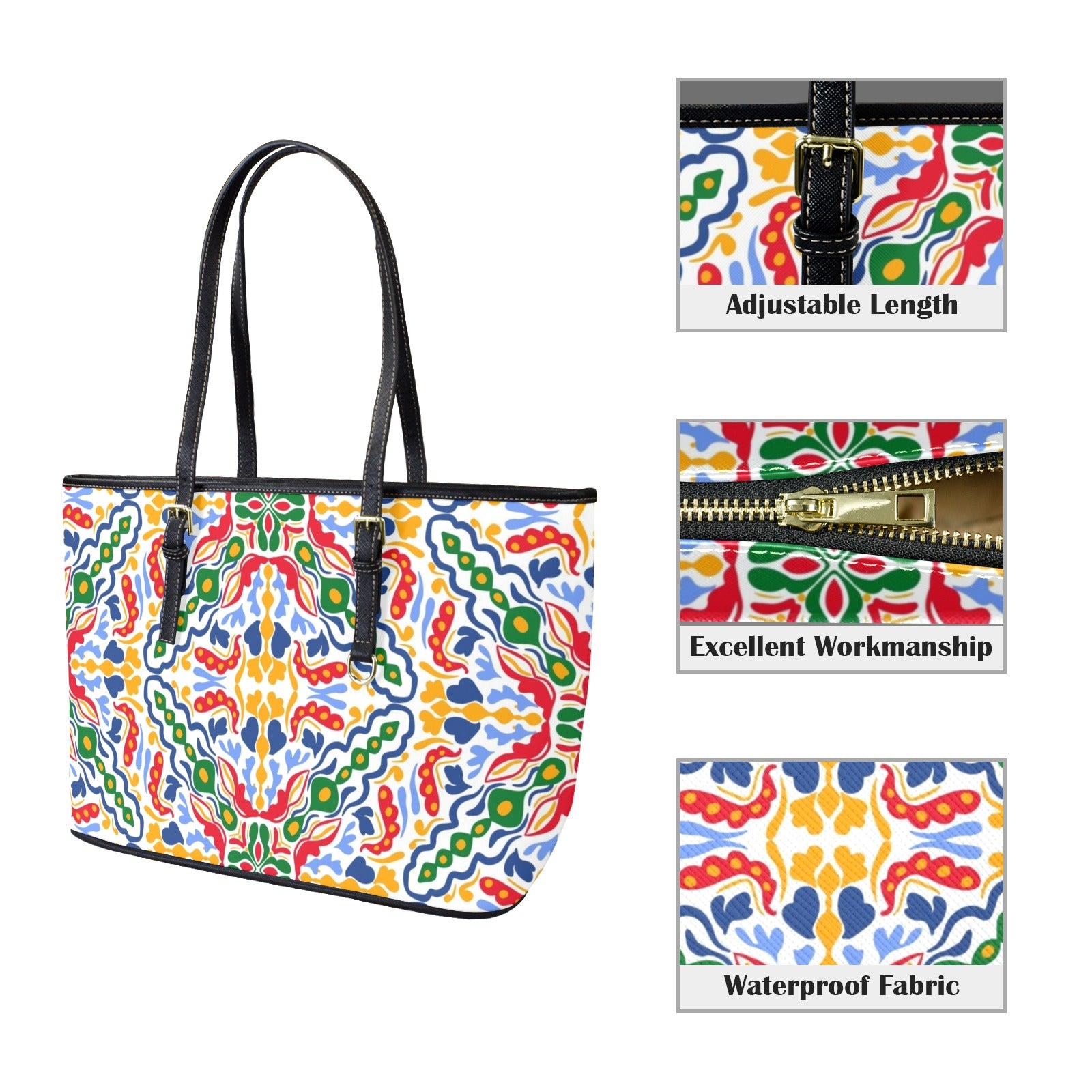 Bright Burst - Leather Tote Bag-Large