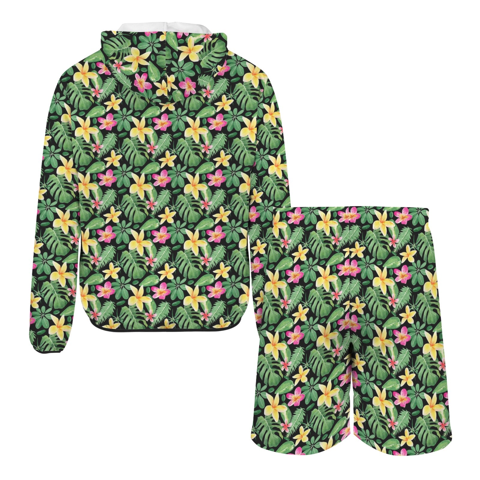 Frangipani Men's Lightweight Sun Hoodie & Shorts Set Men's Lightweight Sun Hoodie & Shorts Plants Printed Offshore