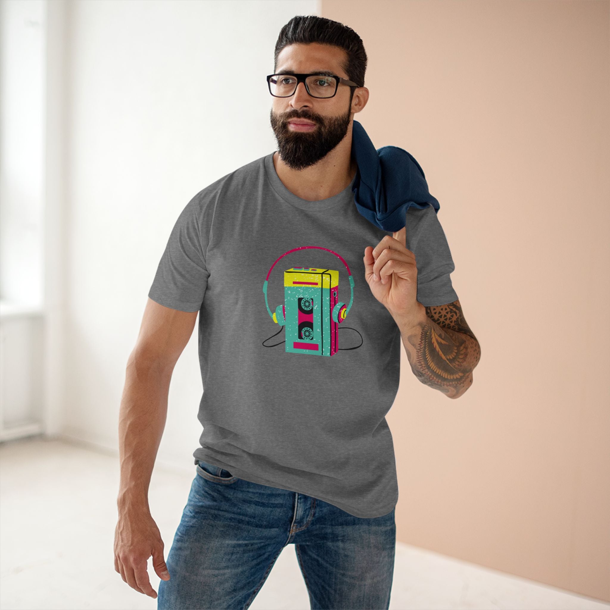 Wired For Sound, Music Player - Men's Staple Tee Athletic Heather Mens Premium T-Shirt Music Printed in AU and US Retro Tech