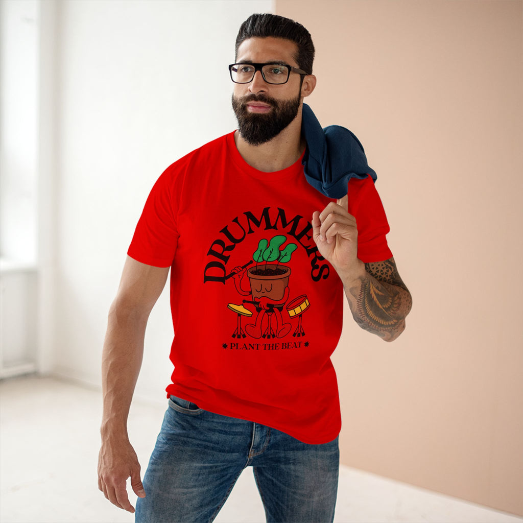 Drummers Plant The Beat - Men's Staple Tee Red Mens Premium T-Shirt Music Plants Printed in AU and US