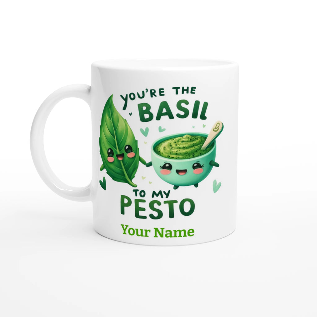 Personalised - You're The Basil To My Pesto, Valentine - White 11oz Ceramic Mug with Colour Inside Ceramic White Personalised 11oz Mug