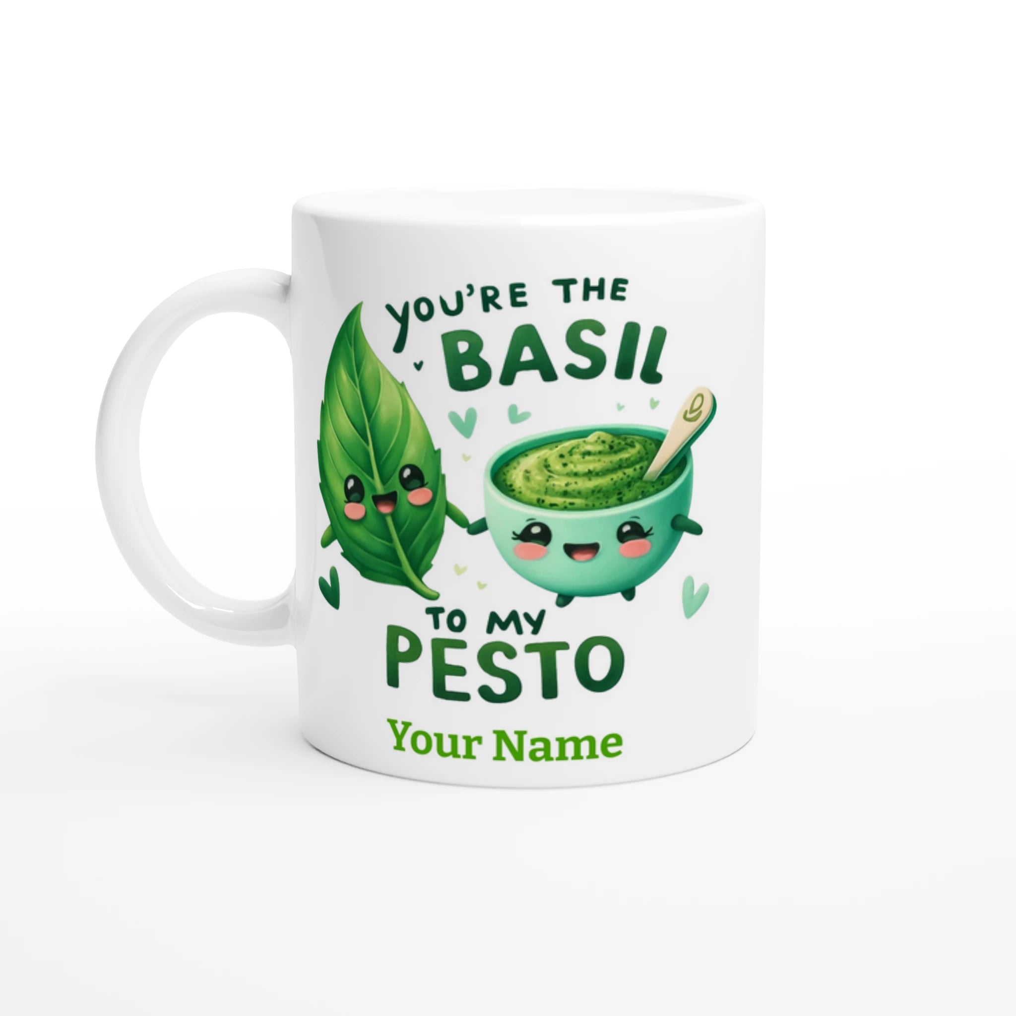 Personalised - You're The Basil To My Pesto, Valentine - White 11oz Ceramic Mug with Colour Inside Ceramic White Personalised 11oz Mug